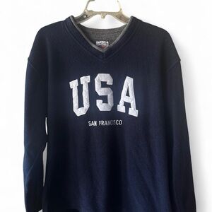 Navy V-Neck Sweater with USA Print